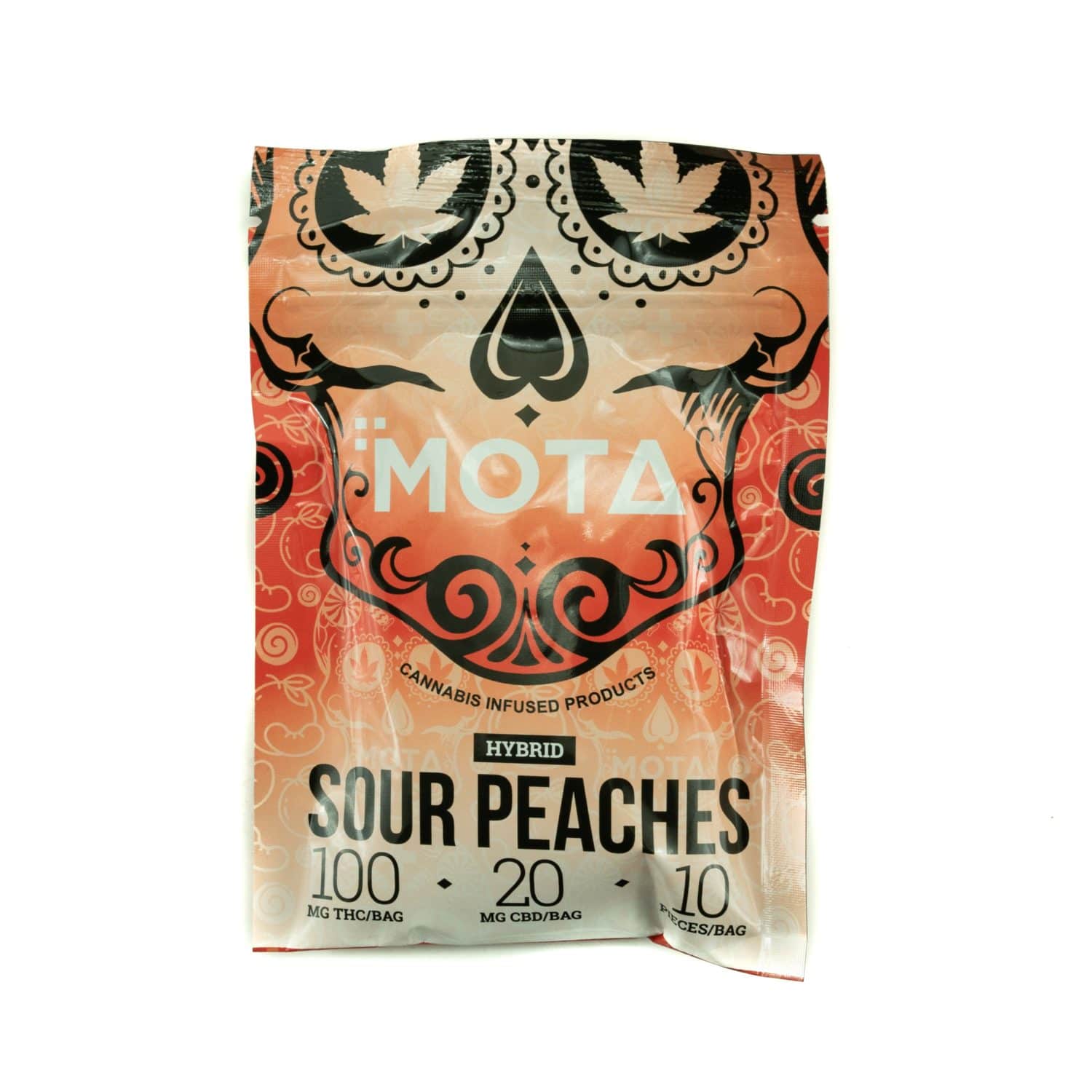 motapeaches.front1 e1580414321239 Mota – Sour Peaches Hybrid Medicated Gummies (100mg THC and 20mg CBD)