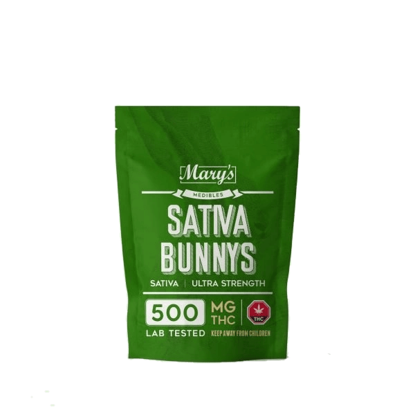Marys Sativa Bunnys 500MG 600x600 cutout Mary’s Ultra Strength Sativa Bunnies (500mg THC)