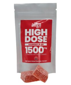 Align High Dose 1500mg raspberry gummy edible product packaging pouch with gummies