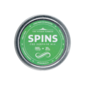 Round container lid featuring SPINS branding with a green color scheme and product labeling photographed on a plain background.