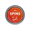 Round container lid featuring SPINS branding with an orange color scheme and visible product labeling photographed on a plain background.