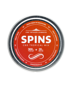 Round container lid featuring SPINS branding with an orange color scheme and visible product labeling photographed on a plain background.