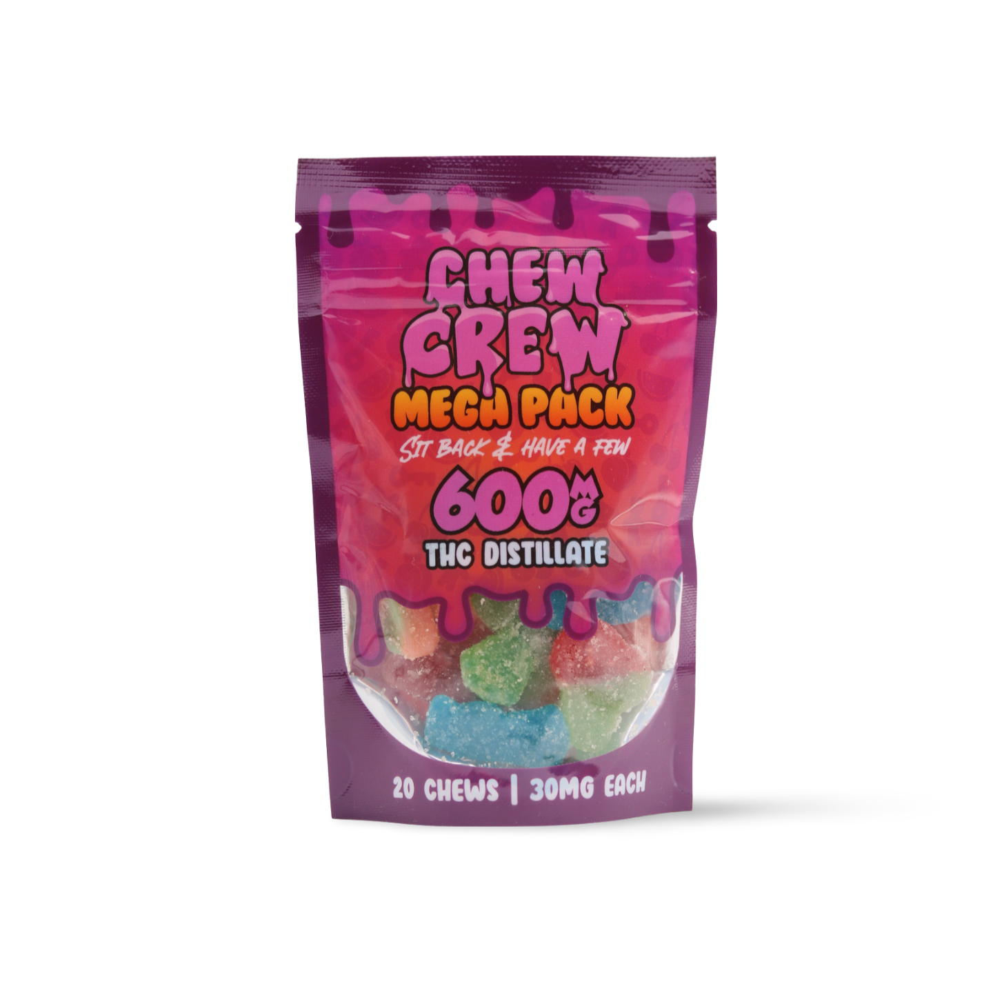 Chew Crew Mega Pack 600mg Front Chew Crew - 30mg Mega Pack Gummies (600mg THC)