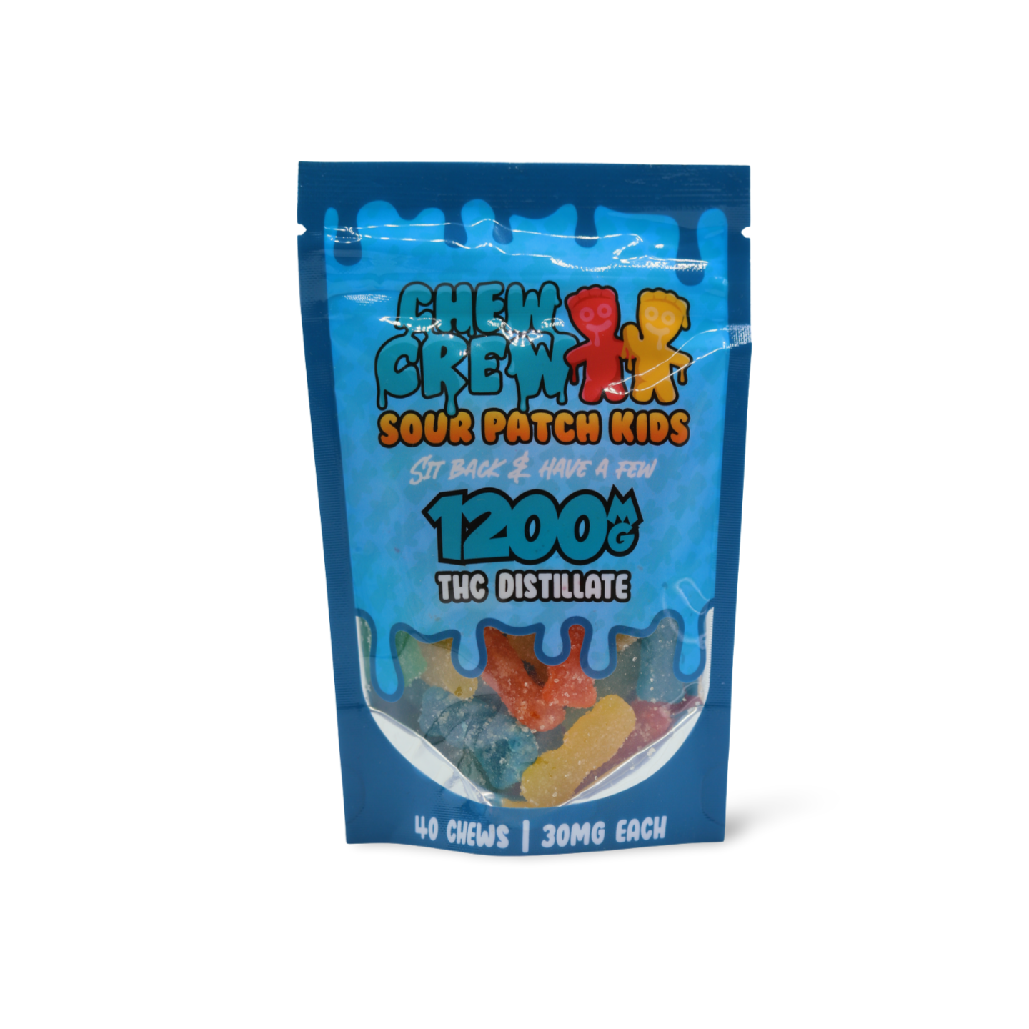 Chew Crew Sour Kids 1200mg THC front Chew Crew - 30mg Sour Kids Gummies (1200mg THC)