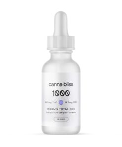 Canna Bliss tincture dropper bottle in frosted glass packaging with white dropper cap.