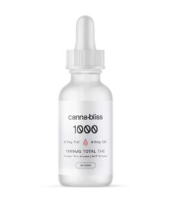 Canna Bliss Phoenix Tear infused tincture dropper bottle with 1000mg total THC in frosted glass packaging.