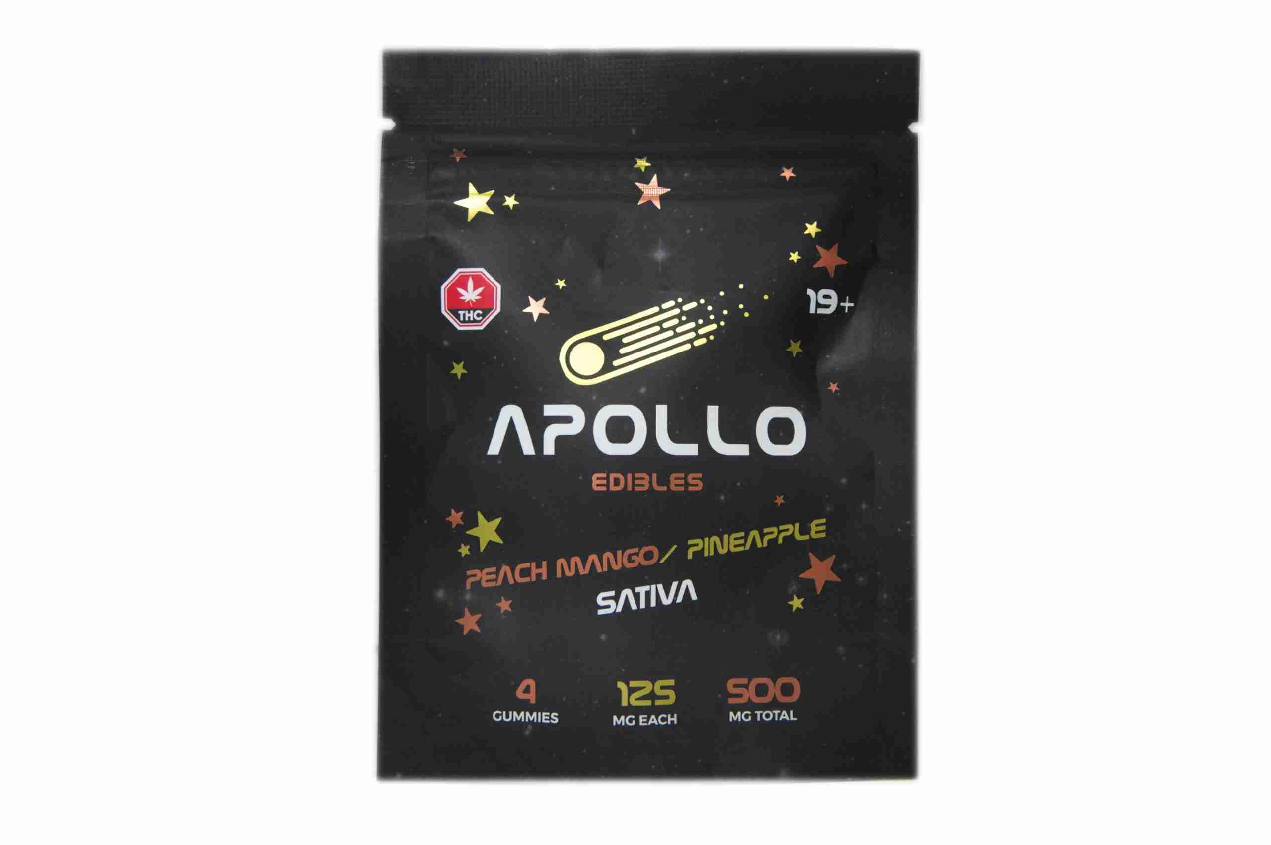 apollo peach mango pineapple sativa front scaled 1 Apollo Edibles – Shooting Stars 500mg THC Sativa