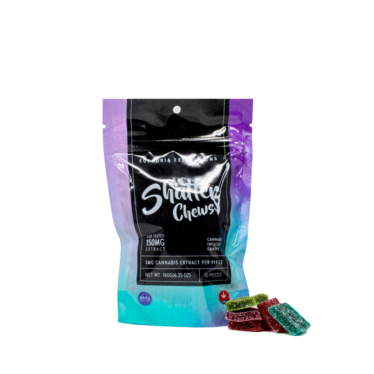 Euphoria Extractions Indica Shatter Chews New Euphoria Shatter Chews – Indica Gummies (150mg THC)