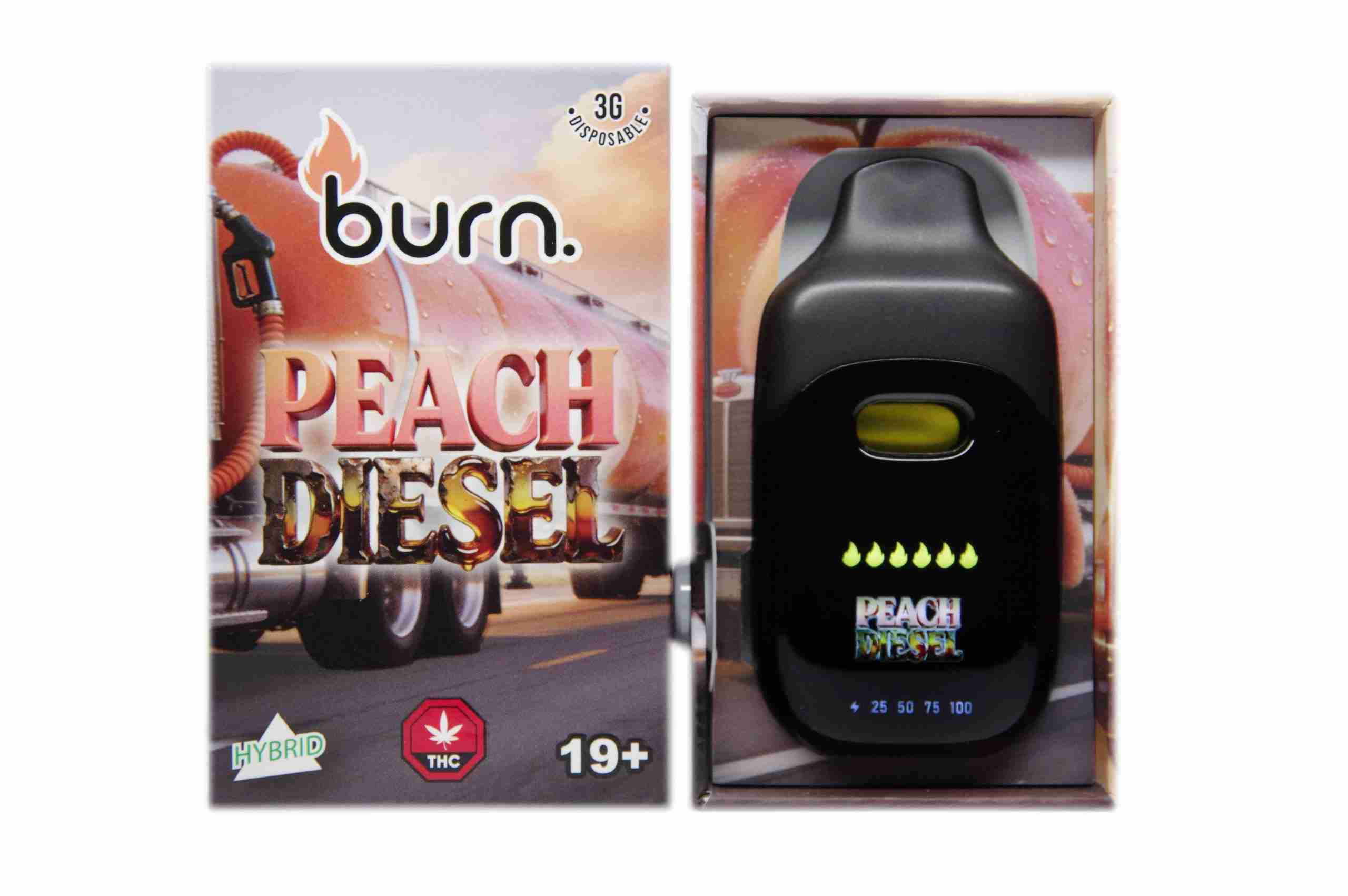 peach diesel front scaled 1 Burn LCD Disposable - 3 Gram Vape